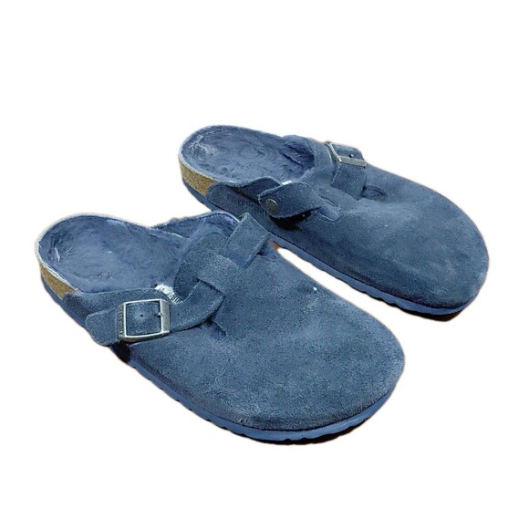 Birkenstock Boston Clog Blue Suede Leather Soft Footbed Narrow Width US 9 EU 40 - Picture 1 of 16